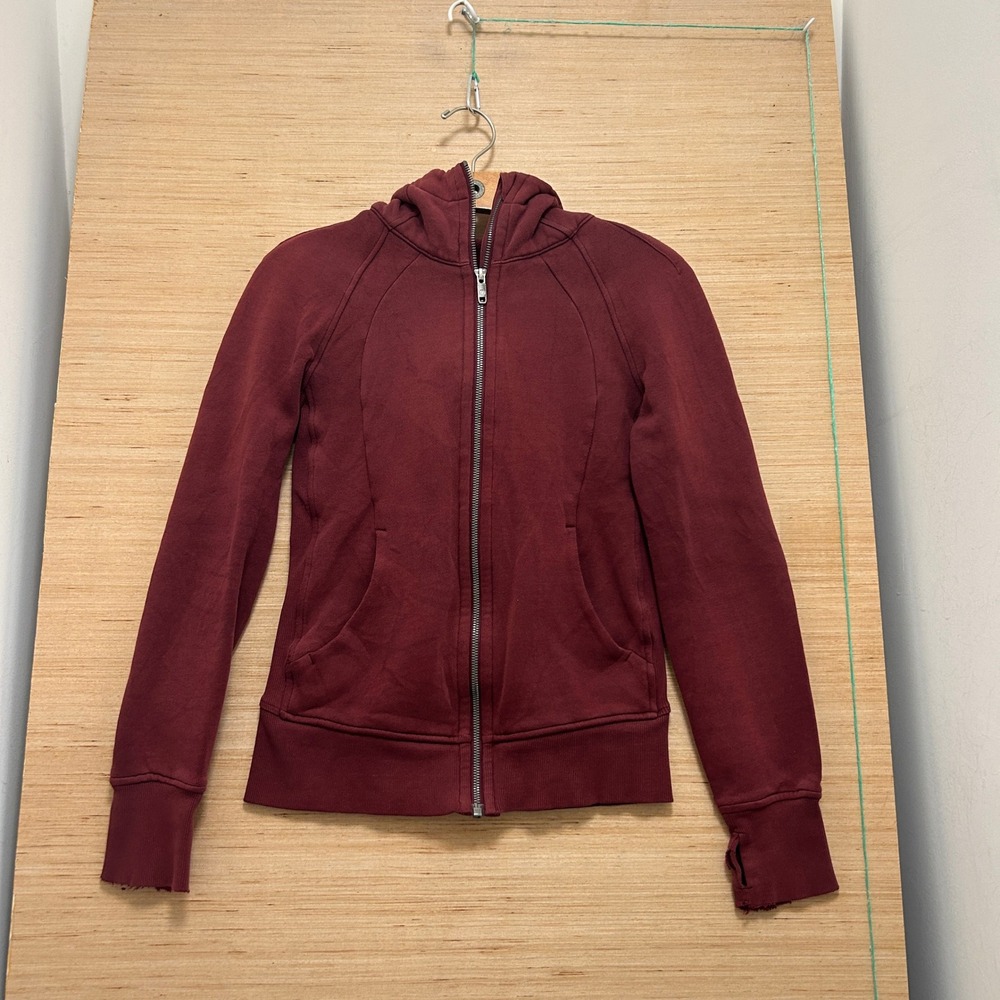 Lululemon Scuba Full Zip Hoodie Burgundy Maroon Size 2 Thumbholes Hooded Jacket